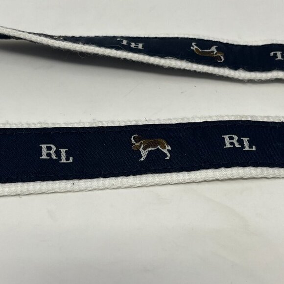 Ralph Lauren boys double ring belt ribbon dogs navy white - Picture 8 of 9